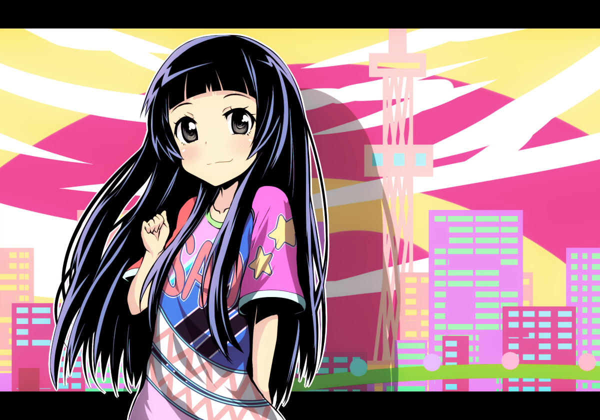 black_hair, blush, brown_eyes, building, long_hair, sword_art_online, tom_(drpow), yui_(sword_art_online)