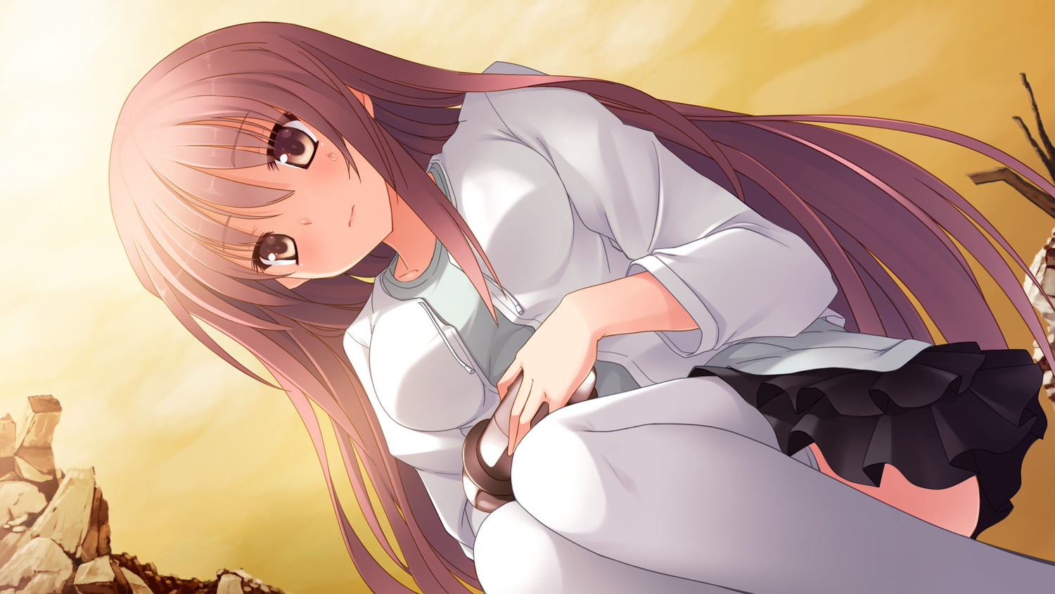 blush, brown_eyes, game_cg, imouto_no_katachi, long_hair, pink_hair, sena_miyuki, skirt