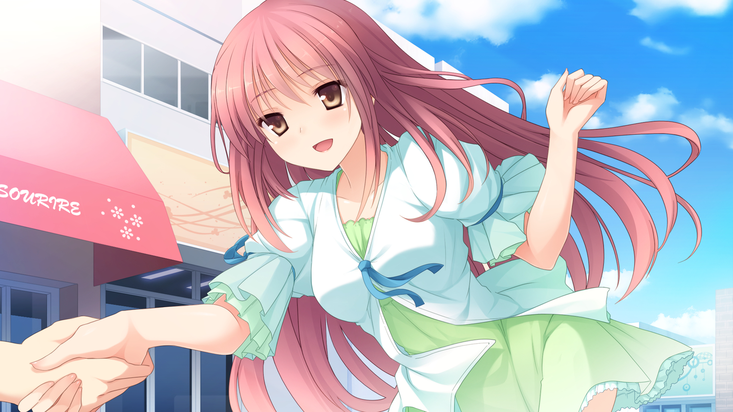 brown_eyes, dress, game_cg, imouto_no_katachi, long_hair, pink_hair, sena_miyuki, sphere