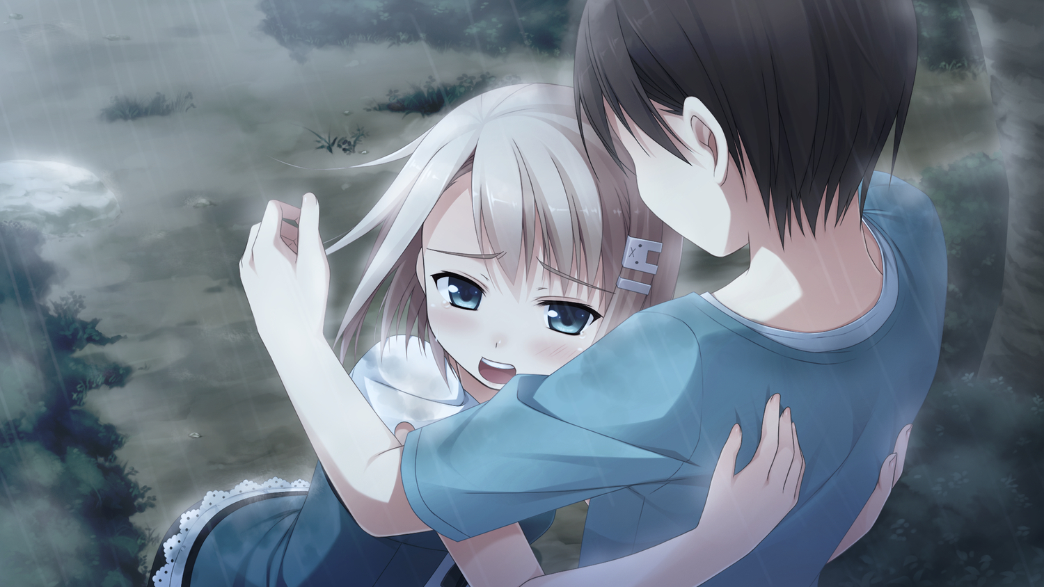 blonde_hair, blue_eyes, blush, dress, game_cg, imouto_no_katachi, male, mima_chimari