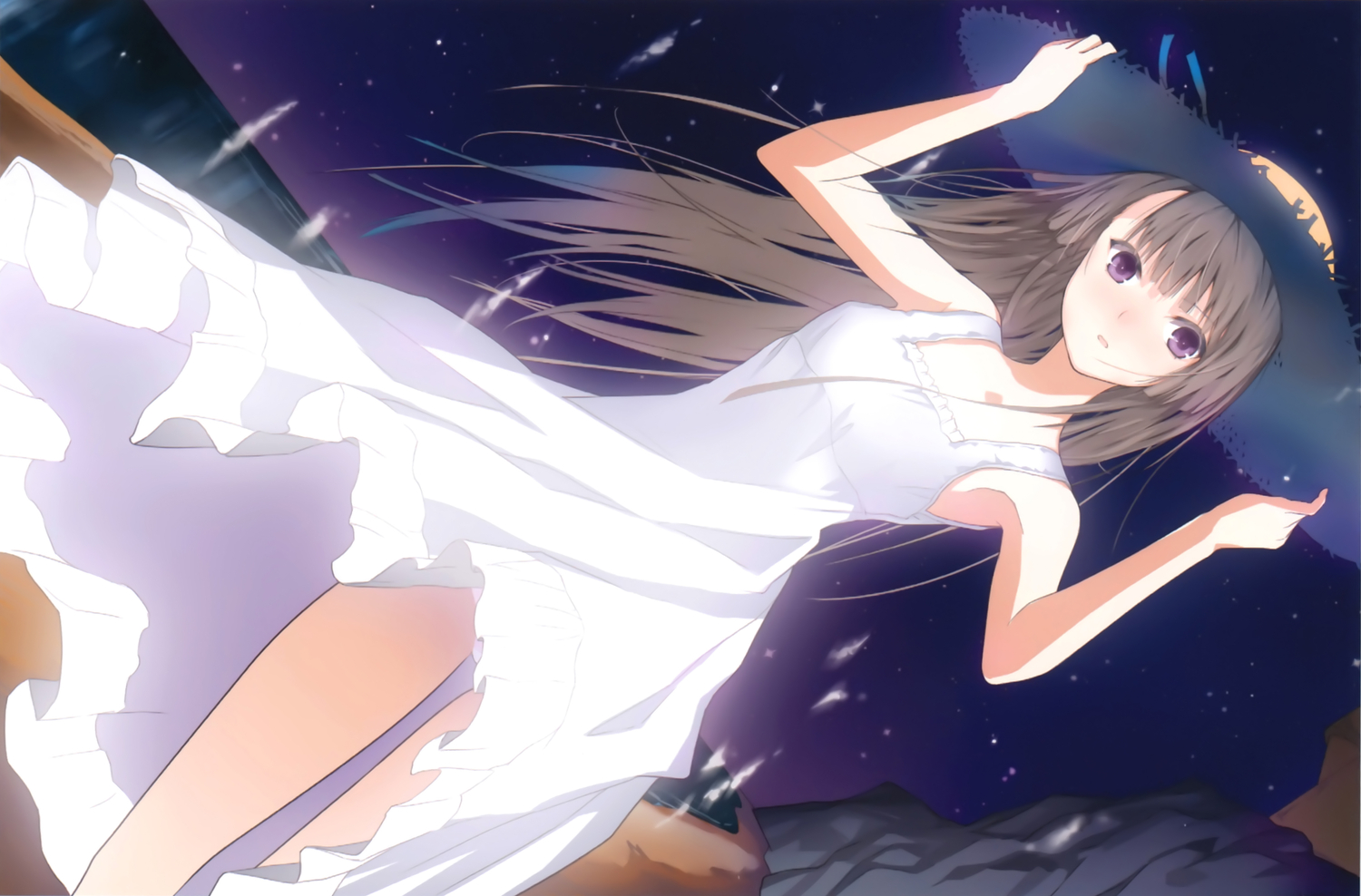 dress, fuyuno_haruaki, hat, long_hair, original, purple_eyes, tagme