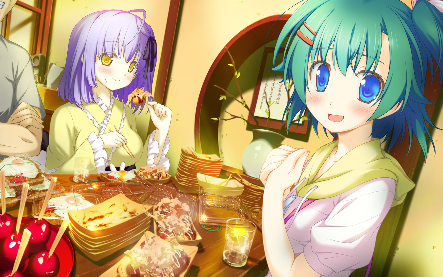 apple, blue_eyes, blush, candy, favorite, food, fruit, game_cg