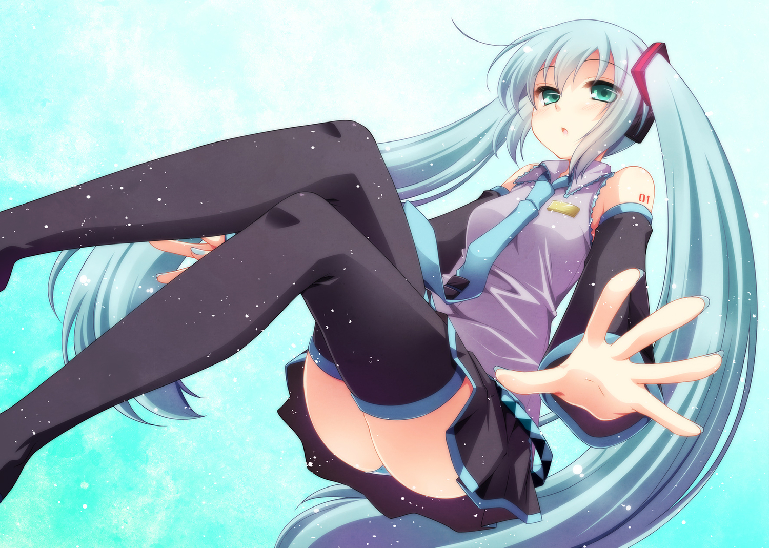 blush, hatsune_miku, hazuki_(etcxetc), thighhighs, twintails, vocaloid