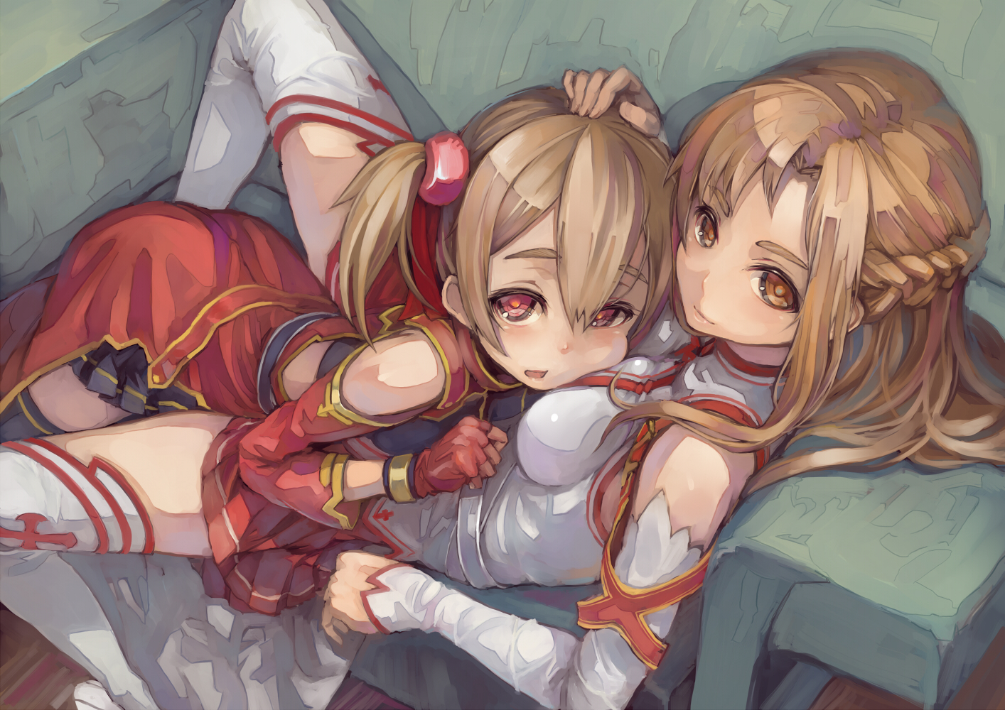 2girls, ayano_keiko, brown_hair, suzu_no, sword_art_online, yuuki_asuna
