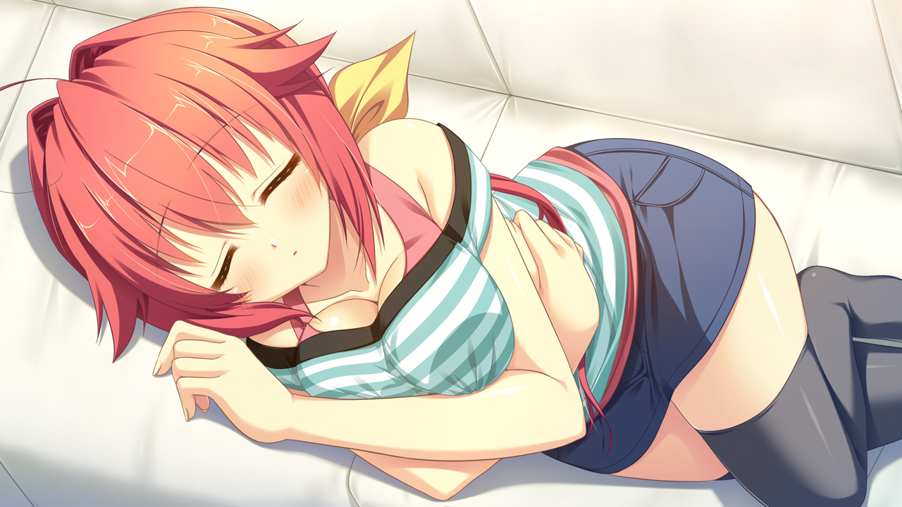 alcot, blush, breasts, cleavage, game_cg, kamishiro_yuka, naka_no_hito_nado_inai, narumi_yuu, sleeping