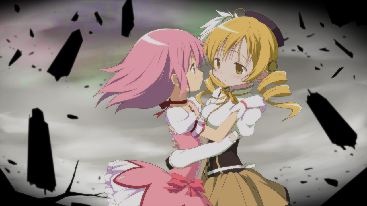 2girls, blonde_hair, blush, bow, choker, dress, gloves, hat