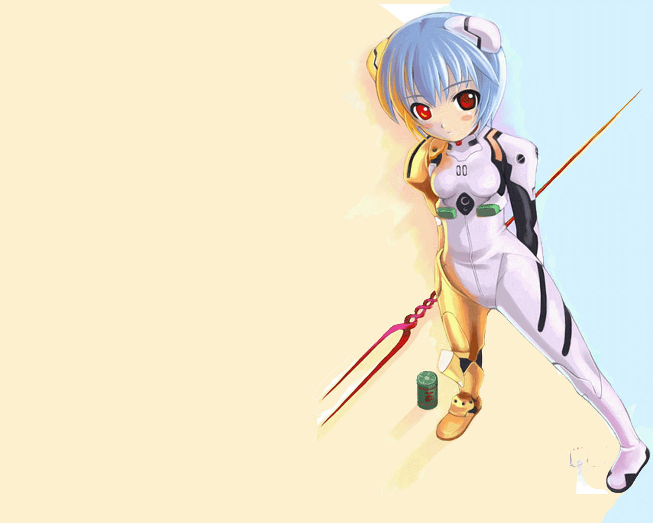 ayanami_rei, bodysuit, mikazuki_akira, neon_genesis_evangelion, skintight, spear, trimoon, weapon