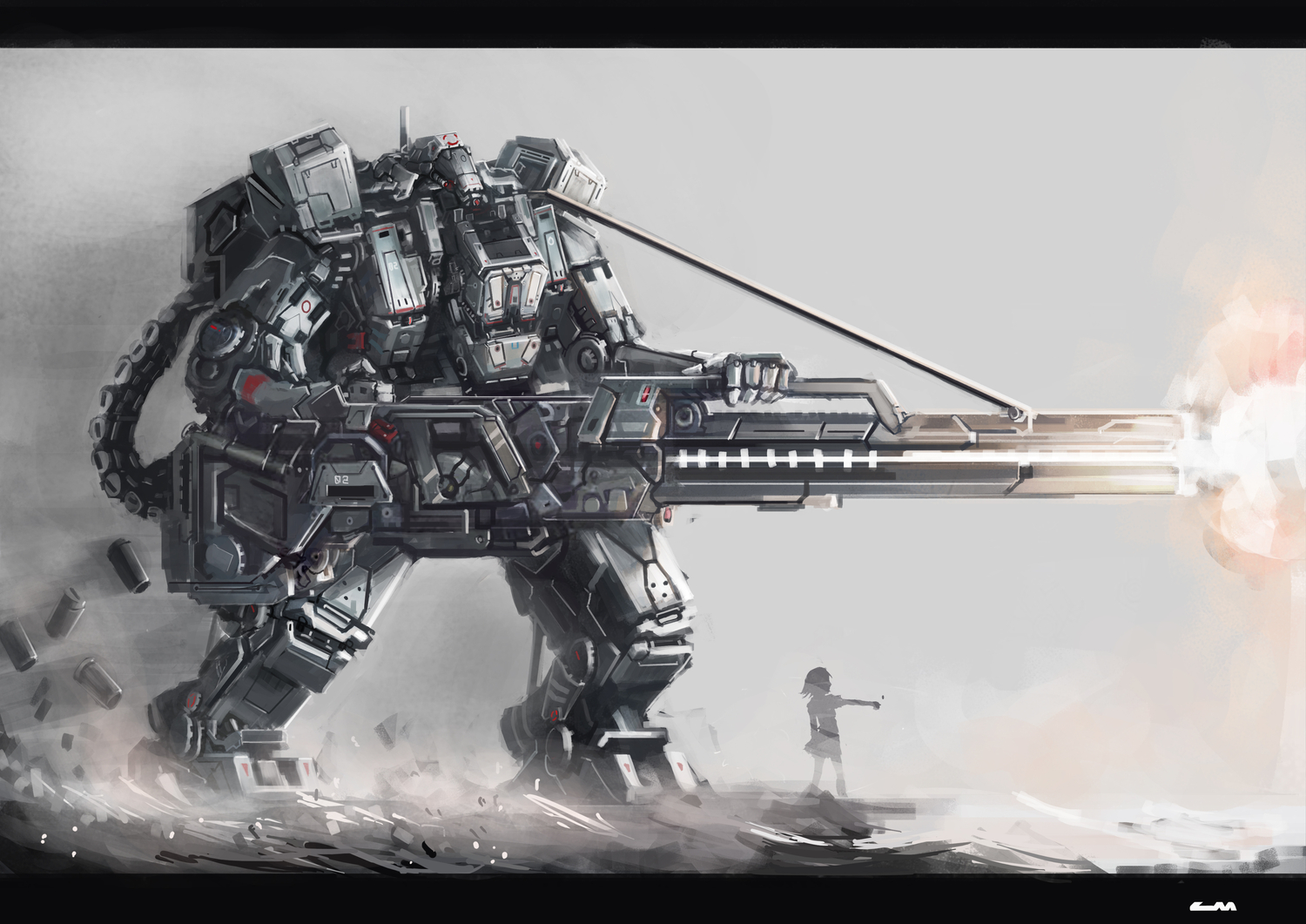 gun, mecha, misaka_mikoto, original, osama, short_hair, silhouette, to_aru_kagaku_no_railgun, to_aru_majutsu_no_index, weapon