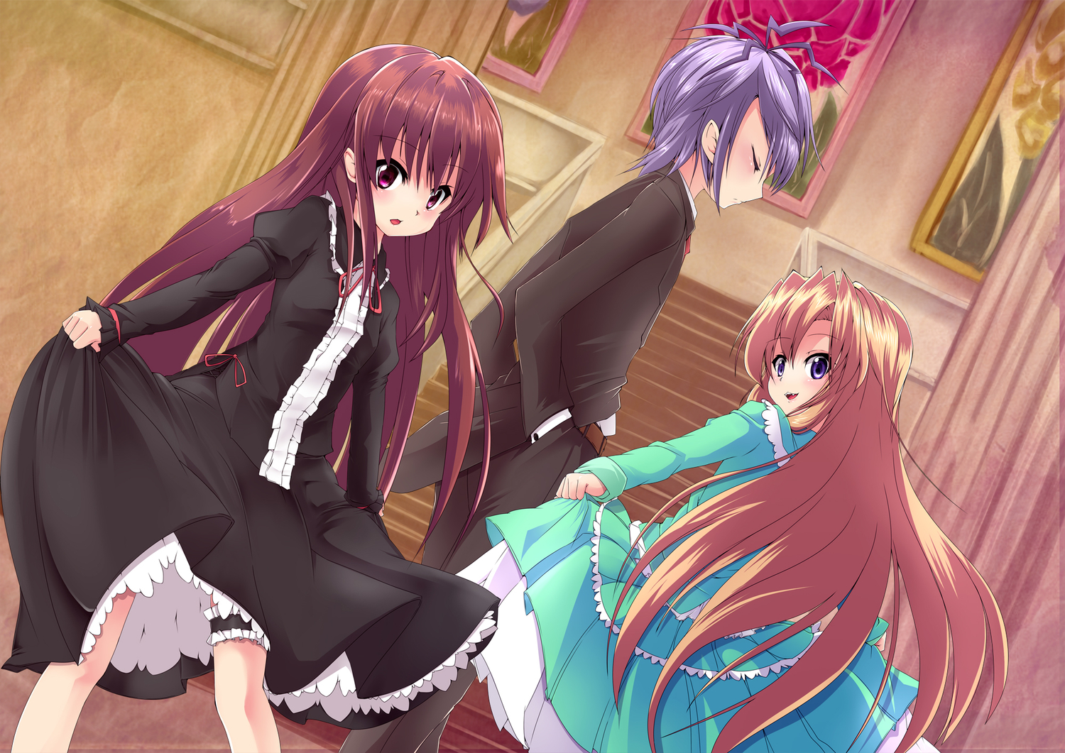 blonde_hair, blush, brown_hair, dress, gary_(ib), ib, ib_(ib), long_hair
