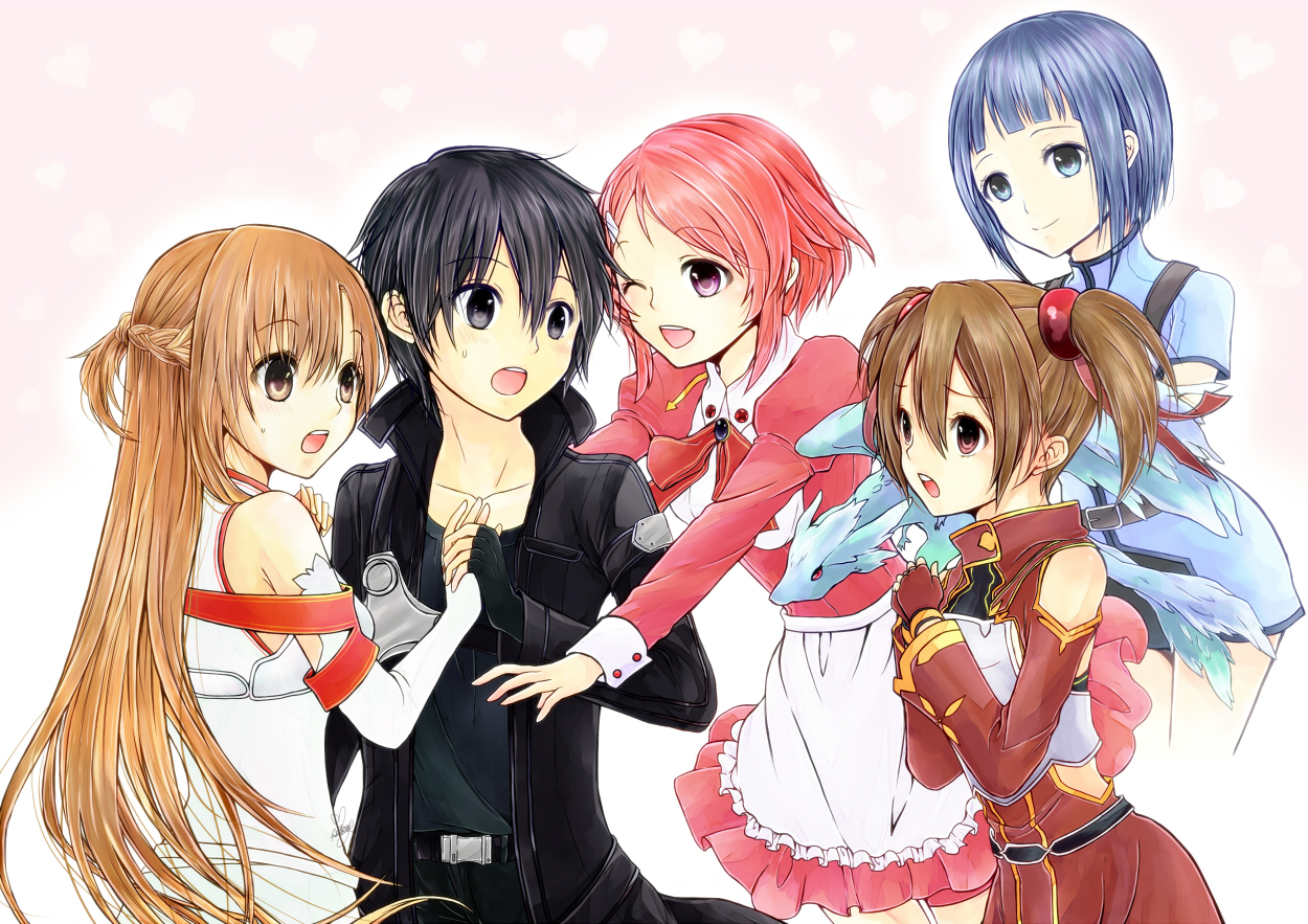 ayano_keiko, brown_hair, kirigaya_kazuto, sachi_(sword_art_online), shinozaki_rika, short_hair, sword_art_online, yuuki_asuna