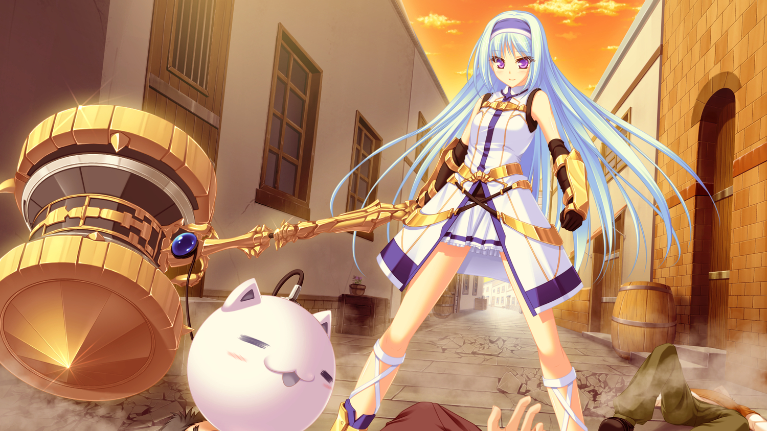 blue_hair, game_cg, long_hair, purple_eyes, ryuuyoku_no_melodia, selphie_lainlut, tenmaso, weapon, whirlpool