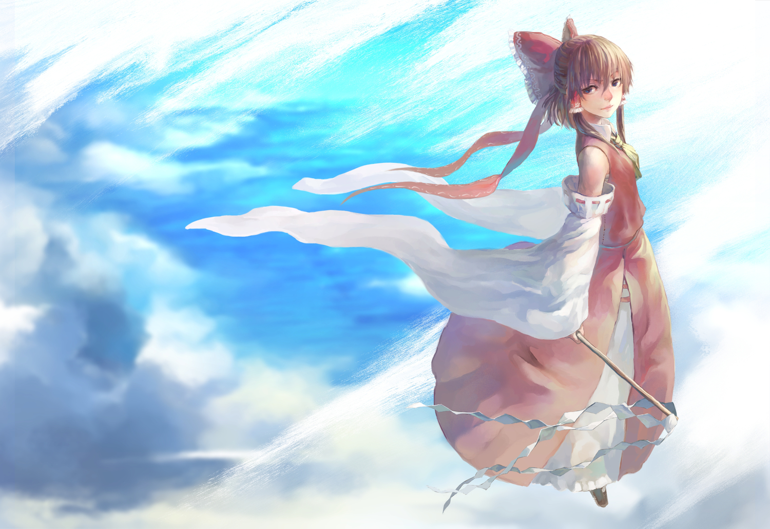 benitama, clouds, hakurei_reimu, japanese_clothes, miko, sky, touhou