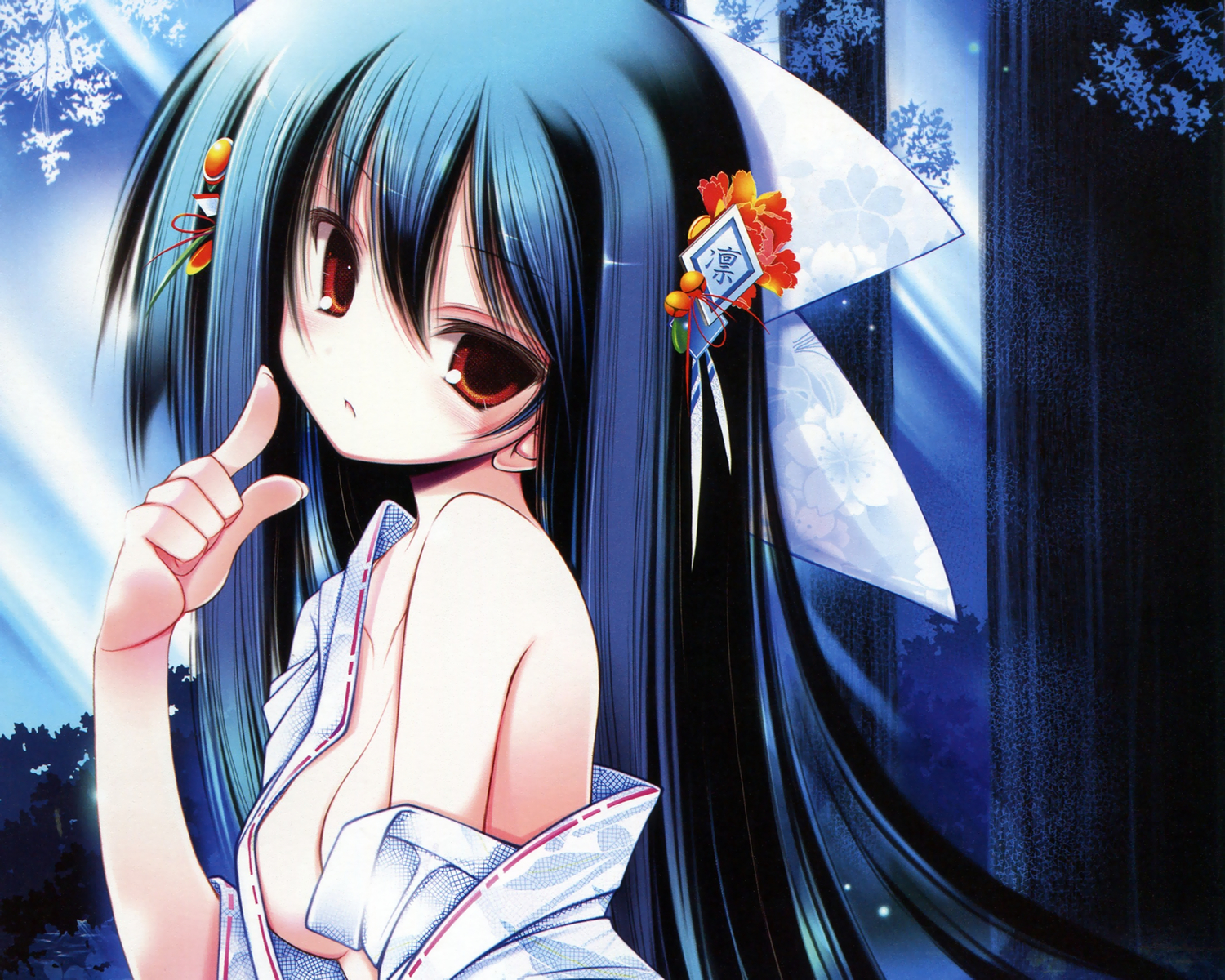 cropped, japanese_clothes, long_hair, no_bra, original, red_eyes, tenmu_shinryuusai