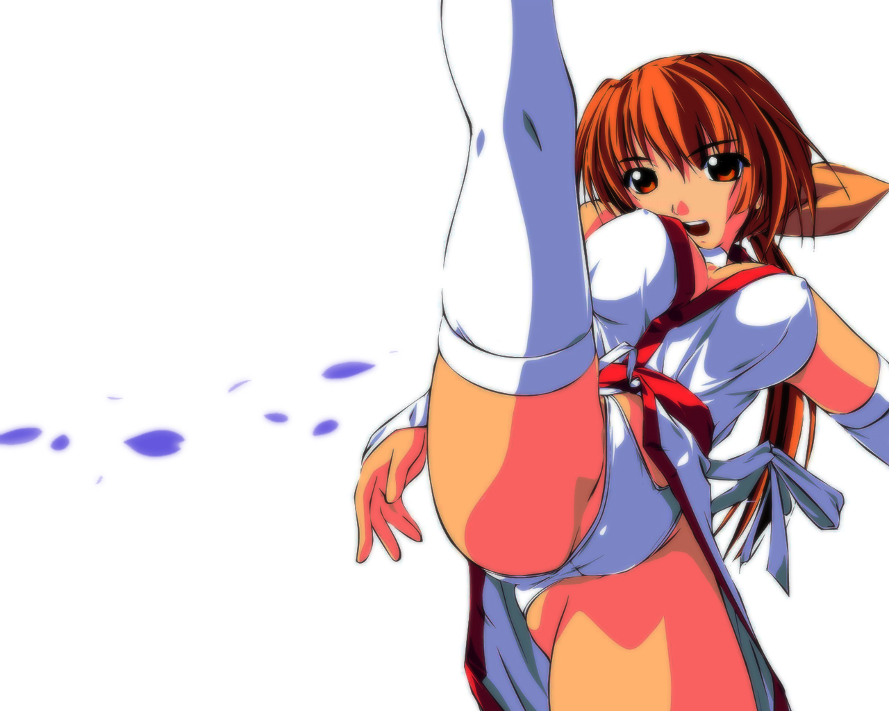amei_sumeru, choker, dead_or_alive, kasumi, kick, thighhighs, white