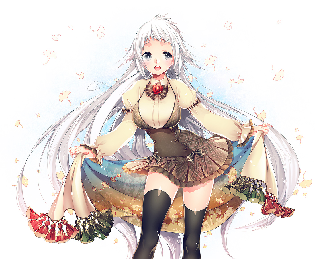 gray_eyes, long_hair, mirunai, original, thighhighs, white_hair
