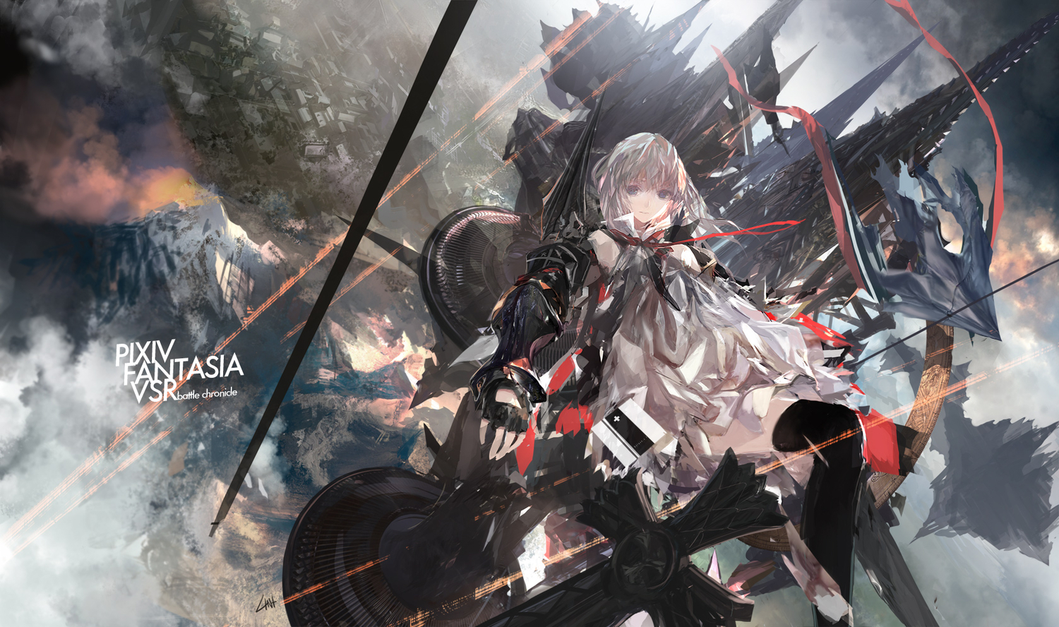 blue_eyes, gloves, lin+, long_hair, original, pixiv_fantasia, thighhighs, white_hair
