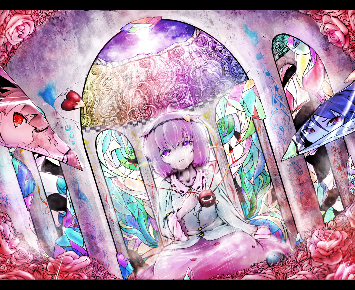 animal_ears, catgirl, flowers, kaenbyou_rin, komeiji_satori, rain, reiuji_utsuho, sibanoue