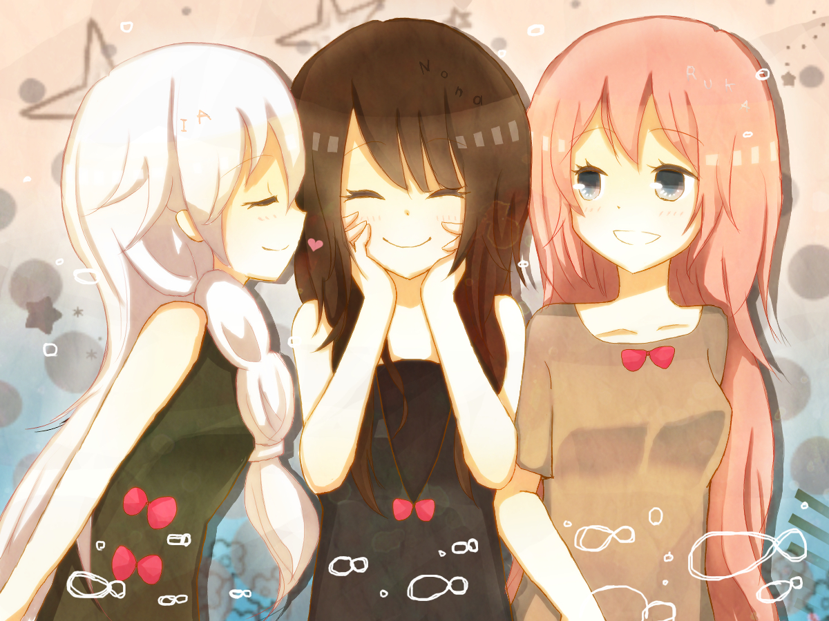 blue_eyes, brown_hair, ia, long_hair, megurine_luka, pink_hair, sea-no, tagme, vocaloid, white_hair