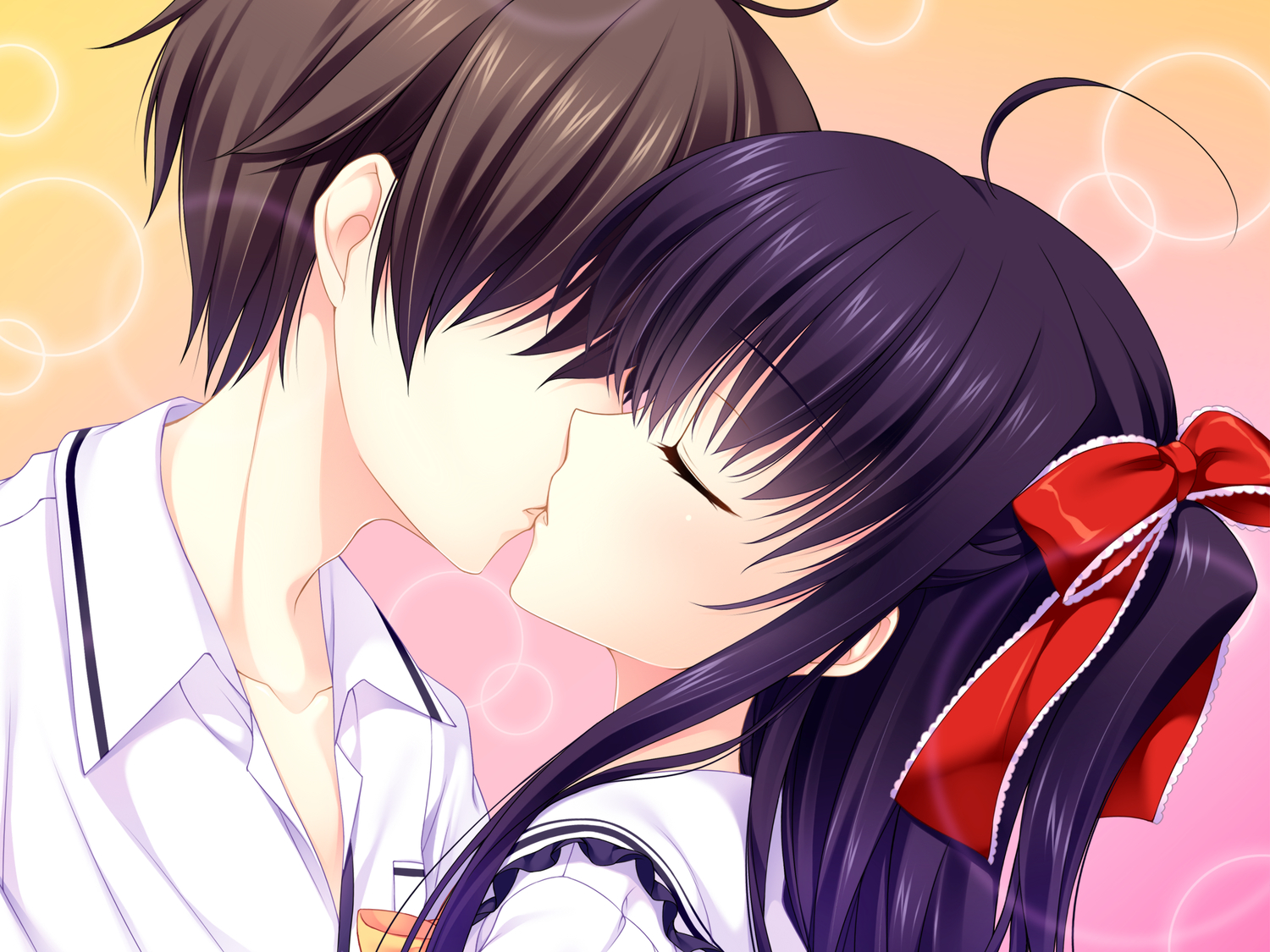 amagami_akito, brown_hair, game_cg, kiss, long_hair, mitha, nanawind, purple_hair