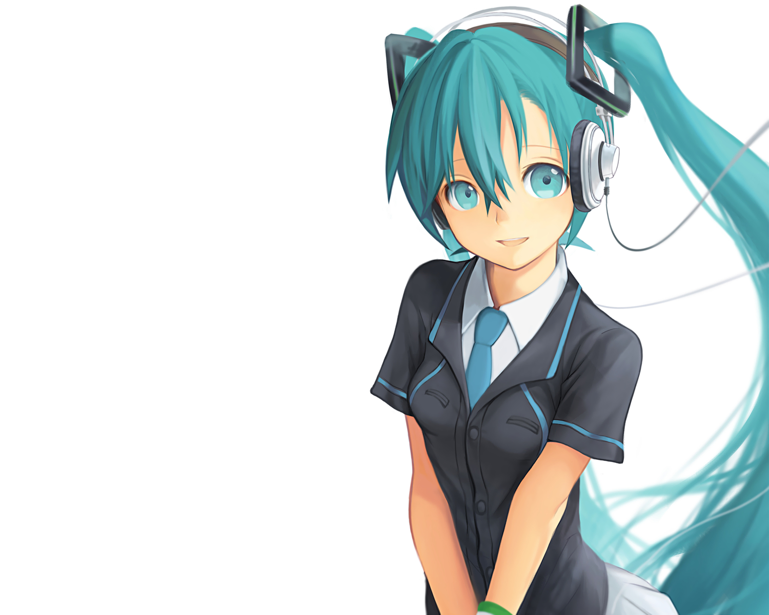 aqua_eyes, aqua_hair, hatsune_miku, headphones, kari_kenji, long_hair, tie, twintails, vocaloid, white