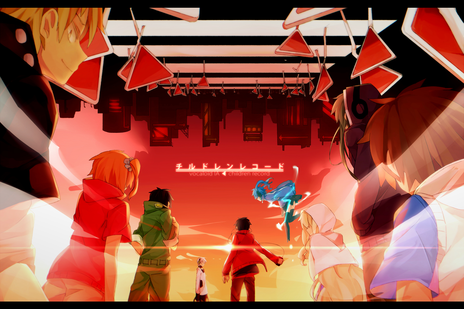 amamiya_hibiya, black_hair, blonde_hair, blue_hair, brown_hair, ene_(kagerou_project), green_hair, group, headphones, heat-haze_days_(vocaloid), imagination_forest_(vocaloid), kagerou_project, kano_shuuya, kido_tsubomi, kisaragi_momo, kisaragi_shintaro, konoha_(kagerou_project), konoha_no_sekai_jijou_(vocaloid), kozakura_mary, long_hair, mekakushi_code_(vocaloid), orange_hair, seto_kousuke, shizu_(9394marimo), short_hair, twintails, vocaloid