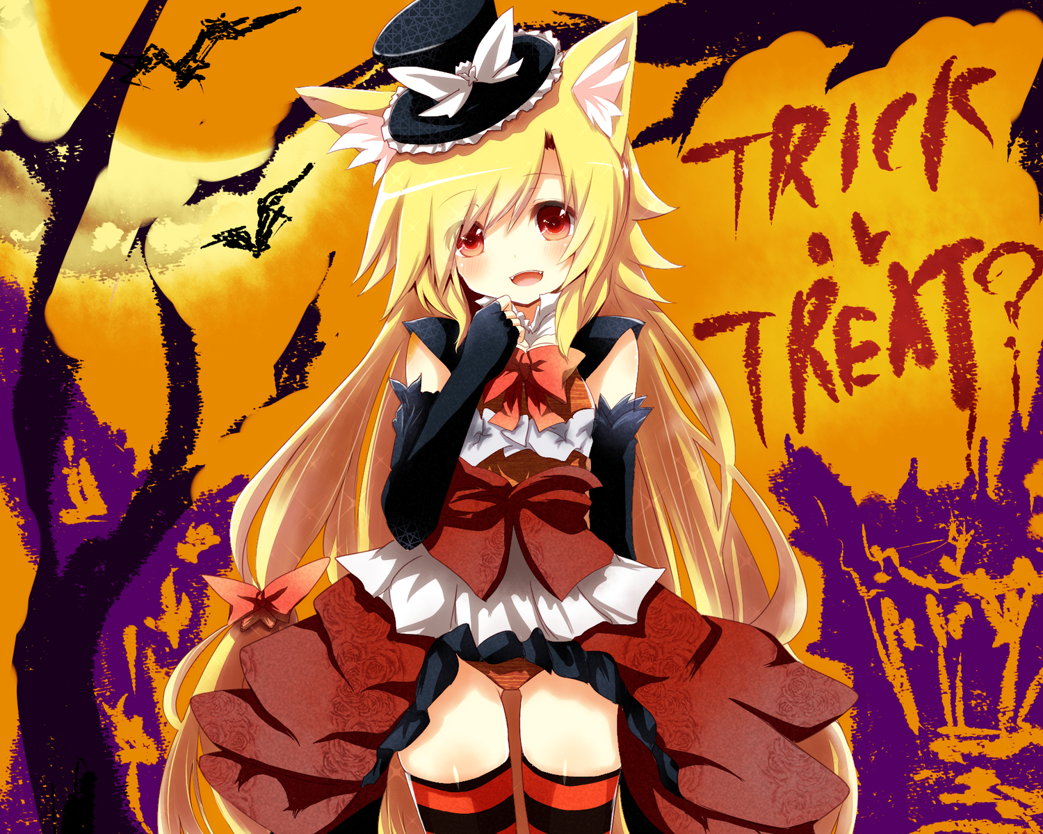 akane_(naomi), animal_ears, foxgirl, halloween, naomi_(sekai_no_hate_no_kissaten), original, panties, thighhighs, underwear