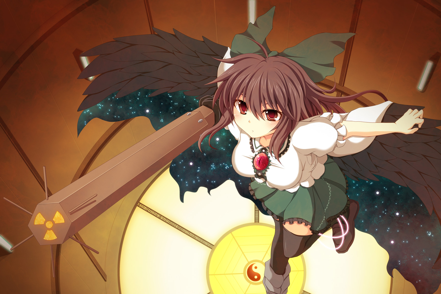 brown_hair, cross_(crossryou), reiuji_utsuho, thighhighs, touhou, wings