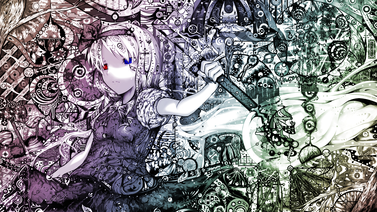 bicolored_eyes, konpaku_youmu, myon, polychromatic, sibanoue, sword, touhou, weapon