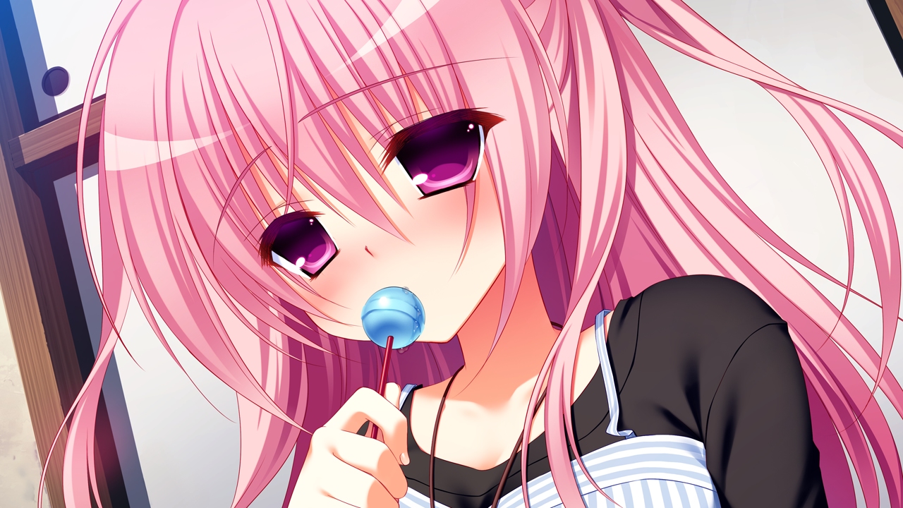 candy, front_wing, game_cg, kanadome_miyako, lollipop, nanaca_mai, pink_eyes, pink_hair, pure_girl