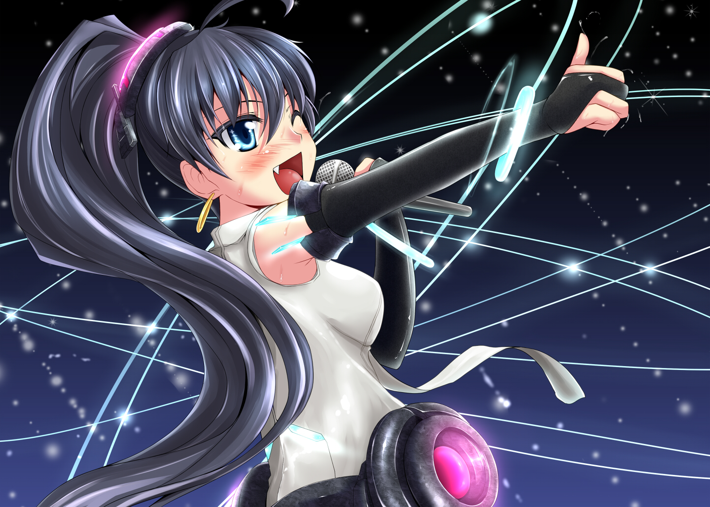 blush, cosplay, fang, ganaha_hibiki, idolmaster, microphone, suteru_(stiel), vocaloid, wink
