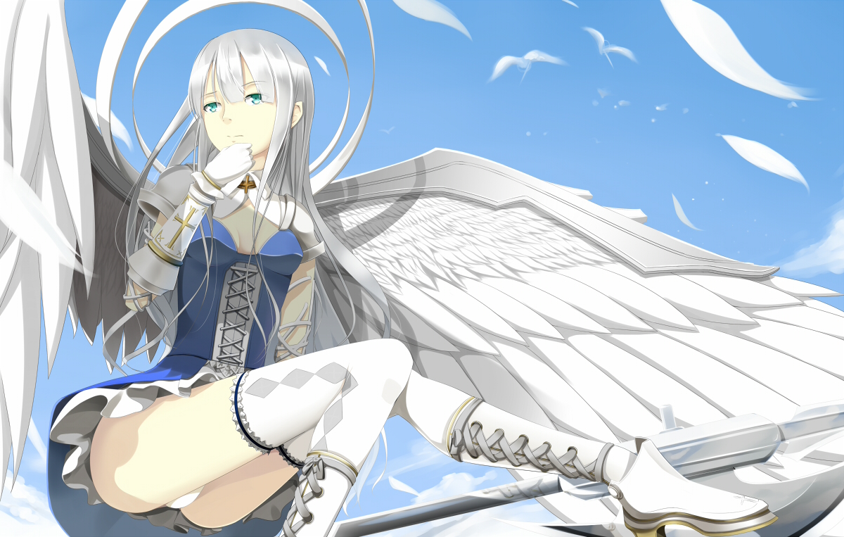 aliasing, animal, bird, boots, feathers, green_eyes, koyaya, panties