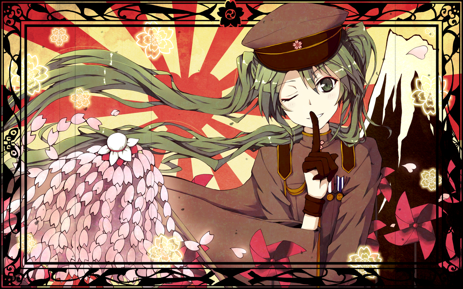 fubuki, hatsune_miku, senbon-zakura_(vocaloid), uniform, vocaloid, wink