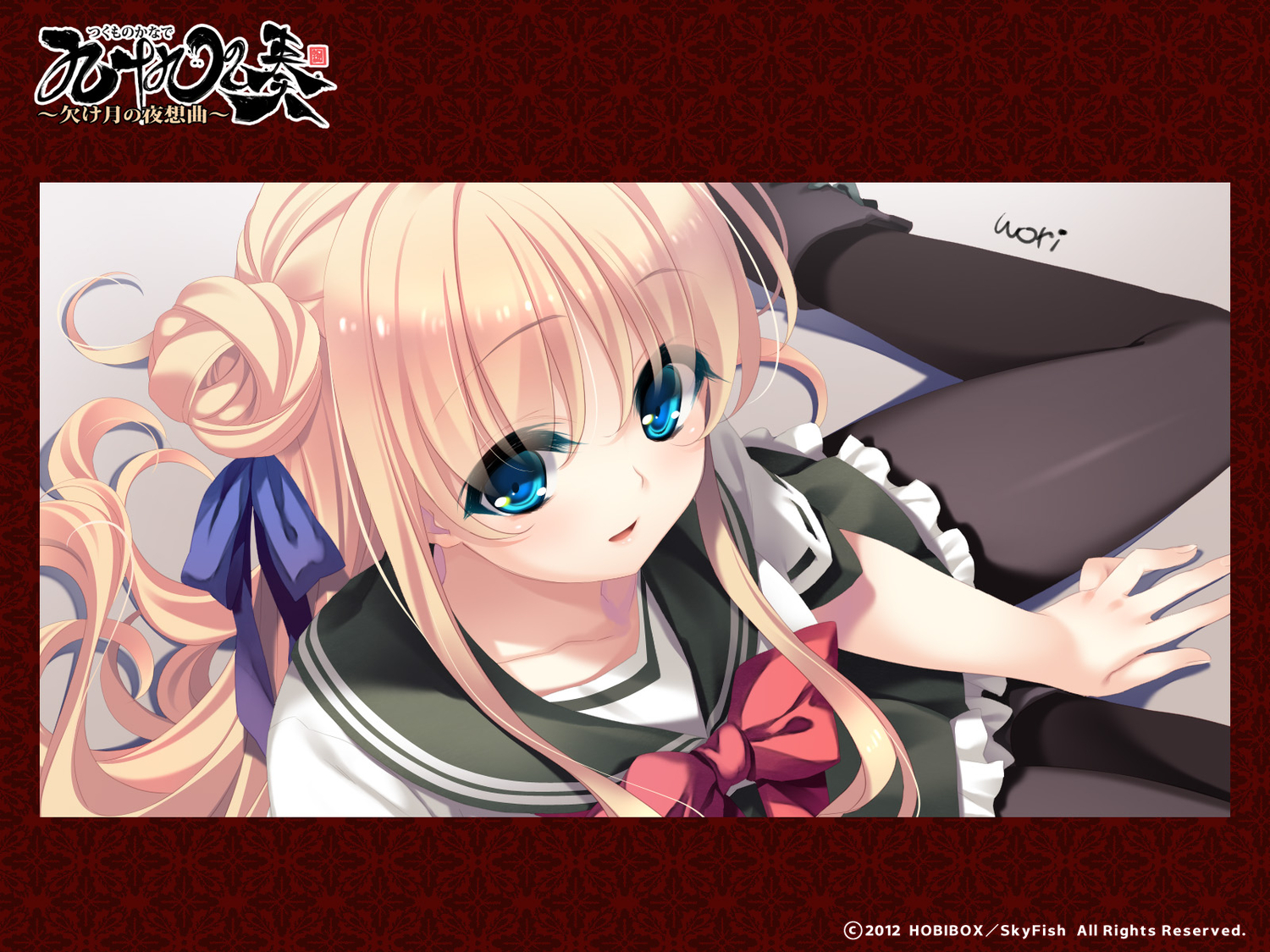 blonde_hair, blue_eyes, jpeg_artifacts, omoto_mitsuki, pantyhose, school_uniform, skyfish, tagme