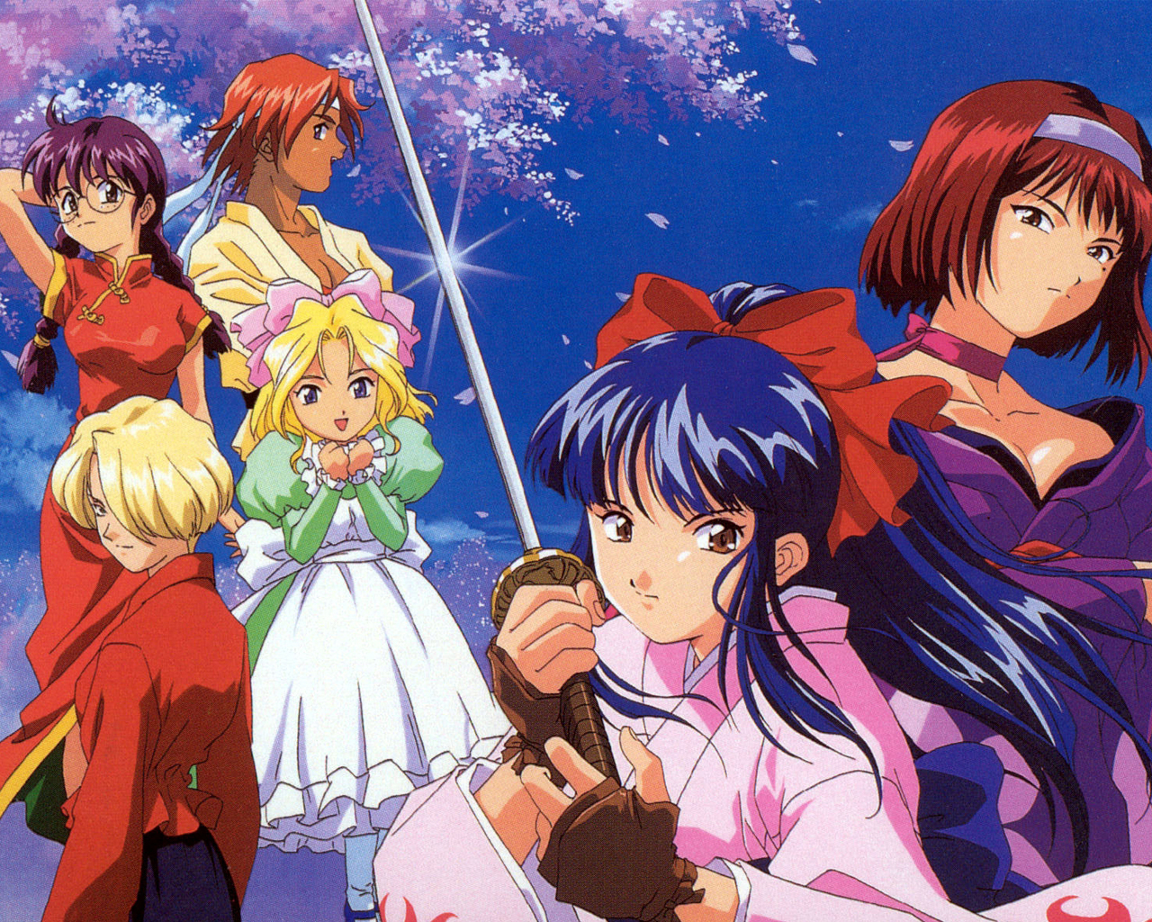 group, iris_chateaubriand, kanzaki_sumire, katana, kirishima_kanna, kohran_li, sakura_taisen, shinguji_sakura