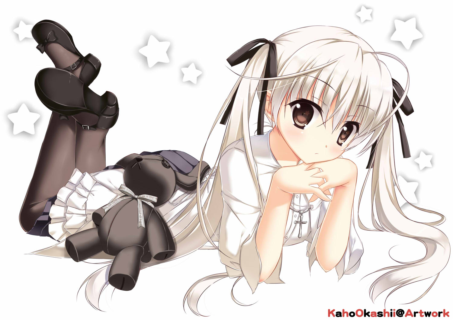brown_eyes, doll, dress, kaho_okashii, kasugano_sora, long_hair, pantyhose, stars
