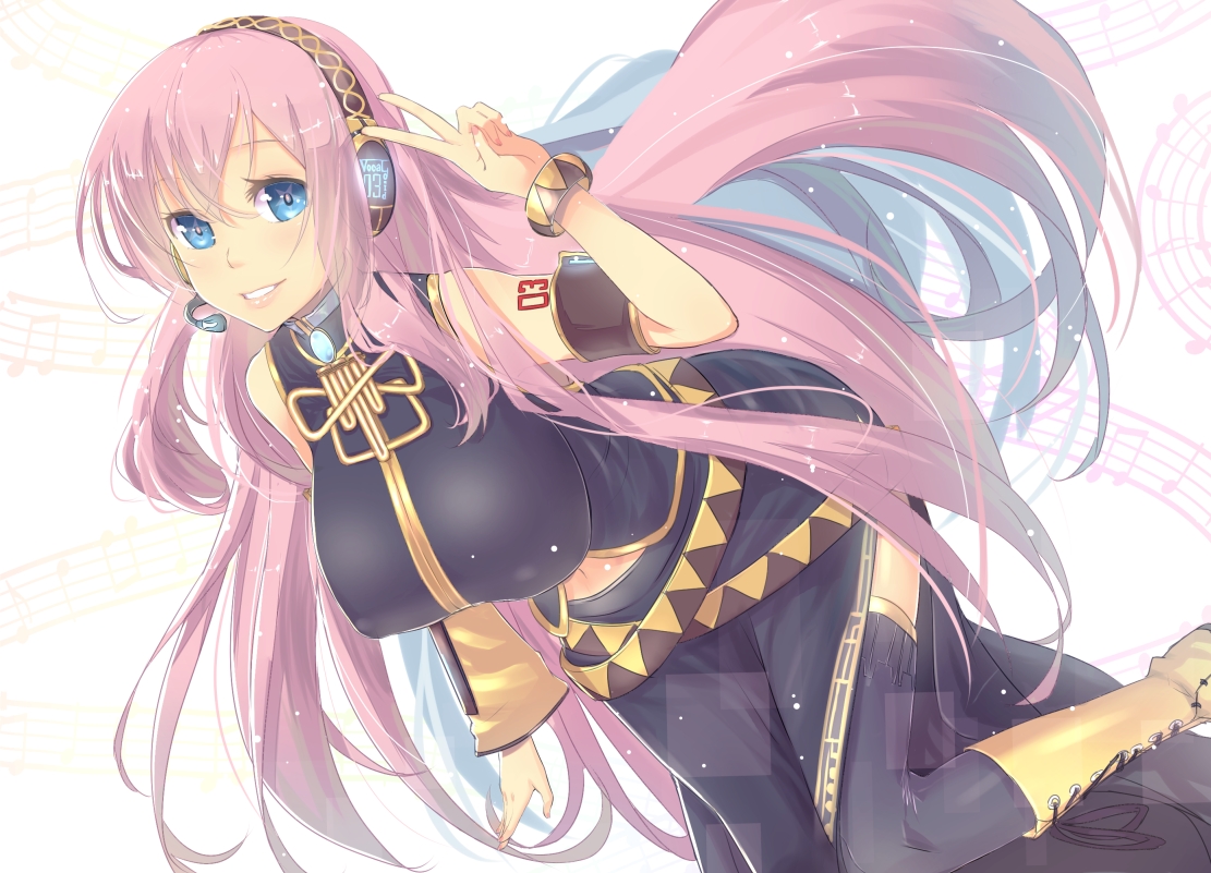 blue_eyes, headphones, long_hair, magister_(bigbakunyuu), megurine_luka, pink_hair, vocaloid