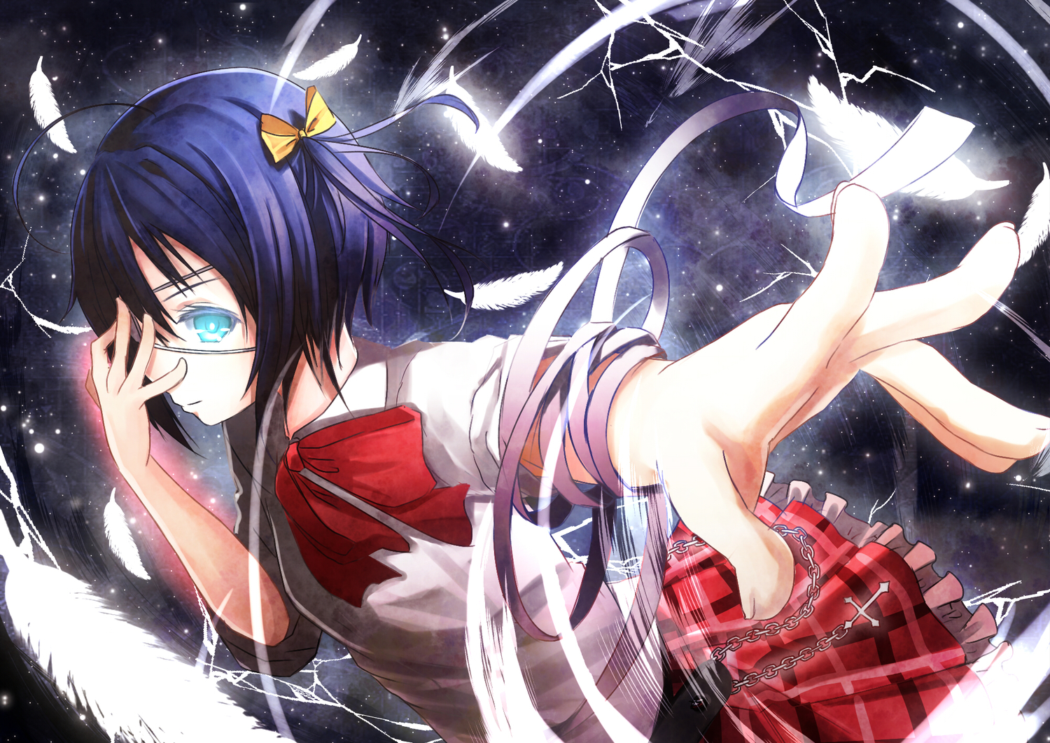 chuunibyou_demo_koi_ga_shitai!, eyepatch, feathers, reio_(reio_reio), school_uniform, takanashi_rikka