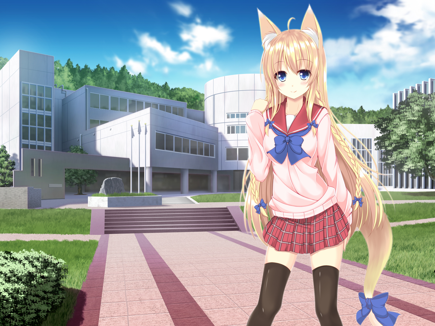 animal_ears, blonde_hair, blue_eyes, foxgirl, long_hair, original, school_uniform, sogaya, tail, thighhighs, third-party_edit