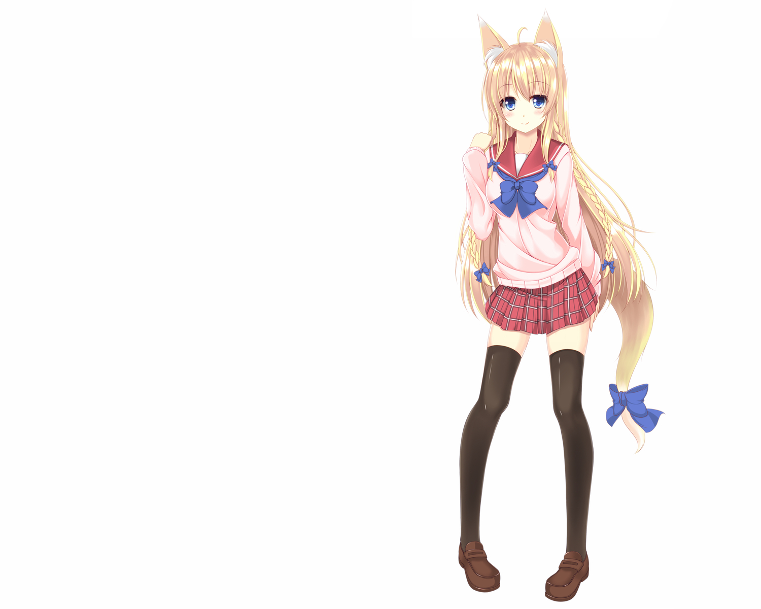 animal_ears, blonde_hair, blue_eyes, foxgirl, long_hair, original, school_uniform, sogaya, tail, thighhighs, white