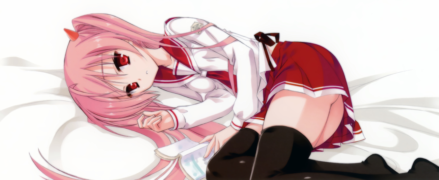 bed, book, hidan_no_aria, kanzaki_h_aria, kobuichi, nopan, pink_hair, red_eyes