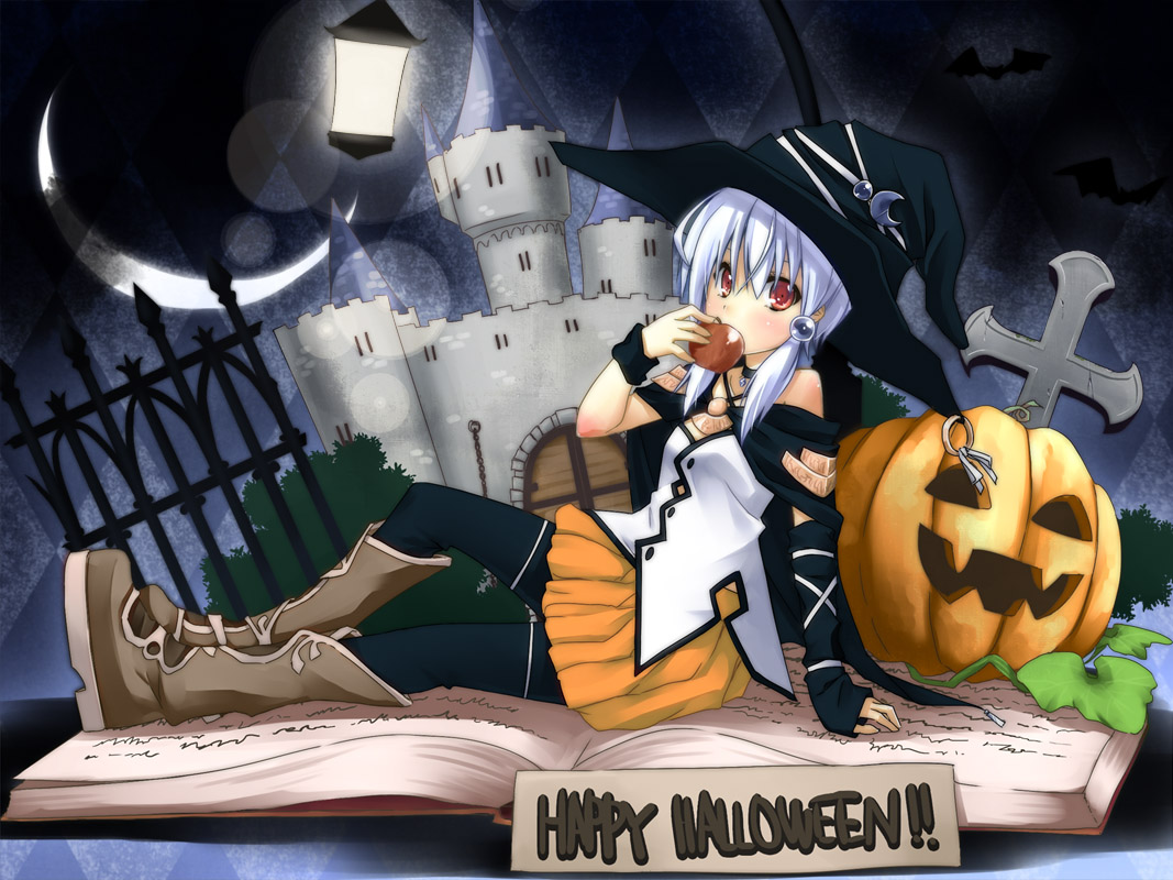 boots, halloween, hat, jpeg_artifacts, moon, pumpkin, skirt, tagme