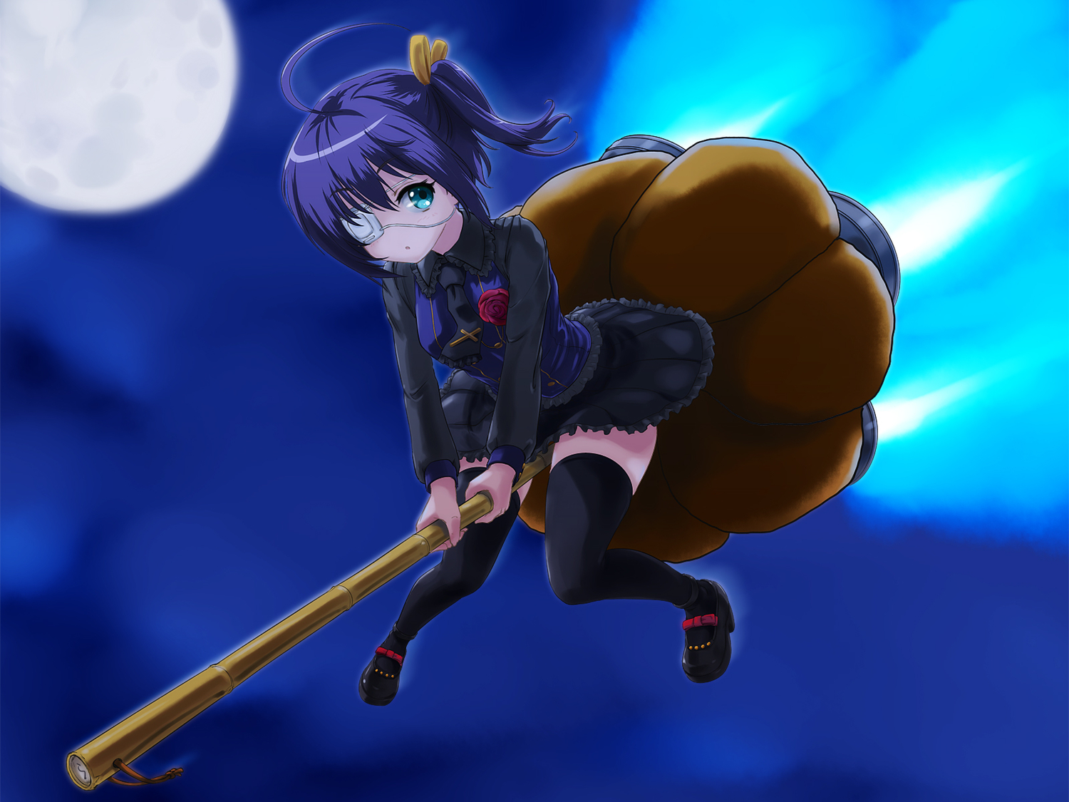 chuunibyou_demo_koi_ga_shitai!, eyepatch, moon, rasukaru, takanashi_rikka, thighhighs