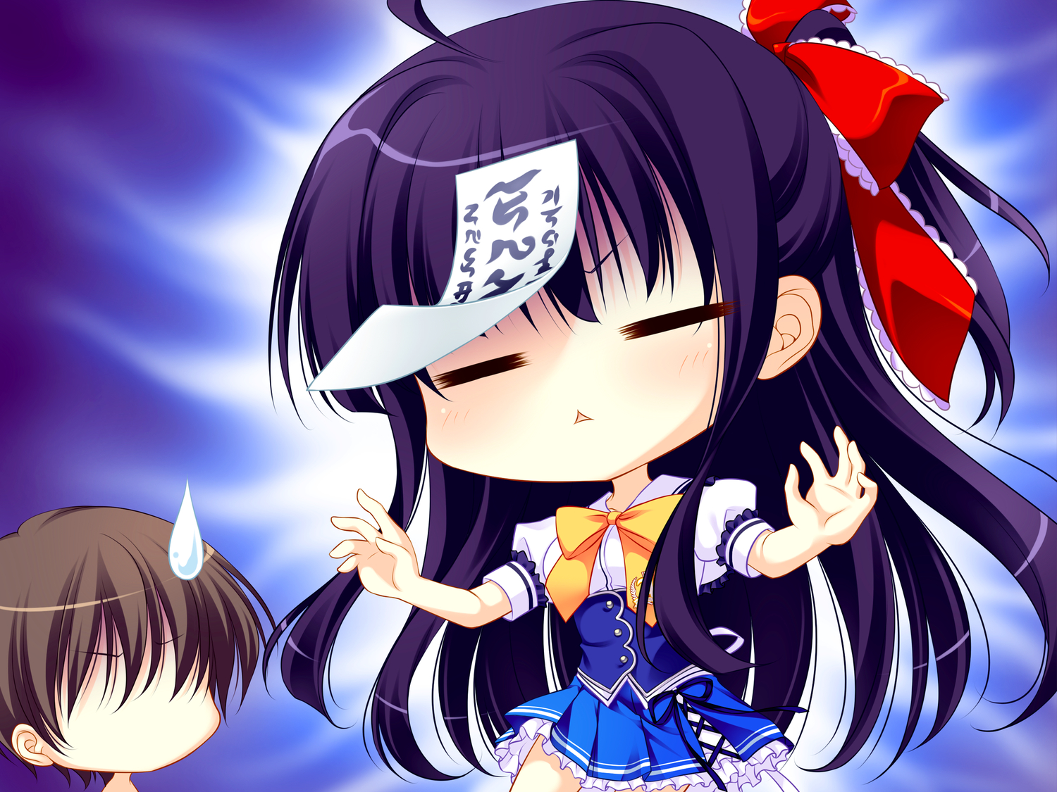 amagami_akito, bow, brown_hair, chibi, game_cg, long_hair, mitha, nanawind