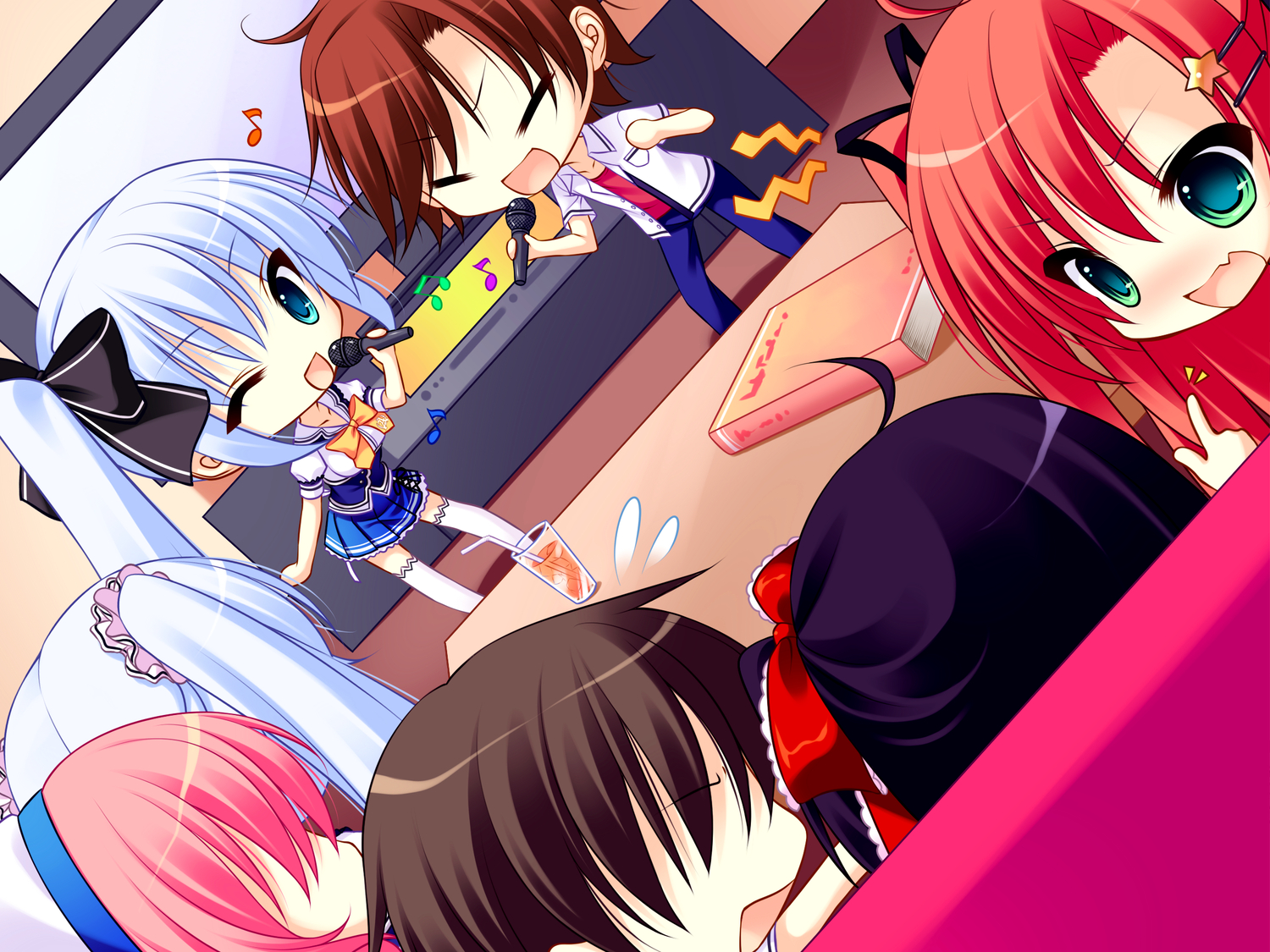 amagami_akito, aqua_eyes, blue_eyes, brown_hair, chibi, game_cg, group, himezono_risa