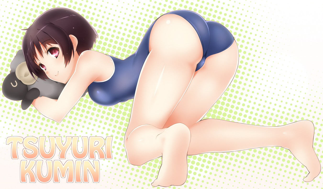 ass, brown_hair, chuunibyou_demo_koi_ga_shitai!, lintanghaseo, purple_eyes, school_swimsuit, swimsuit, tsuyuri_kumin