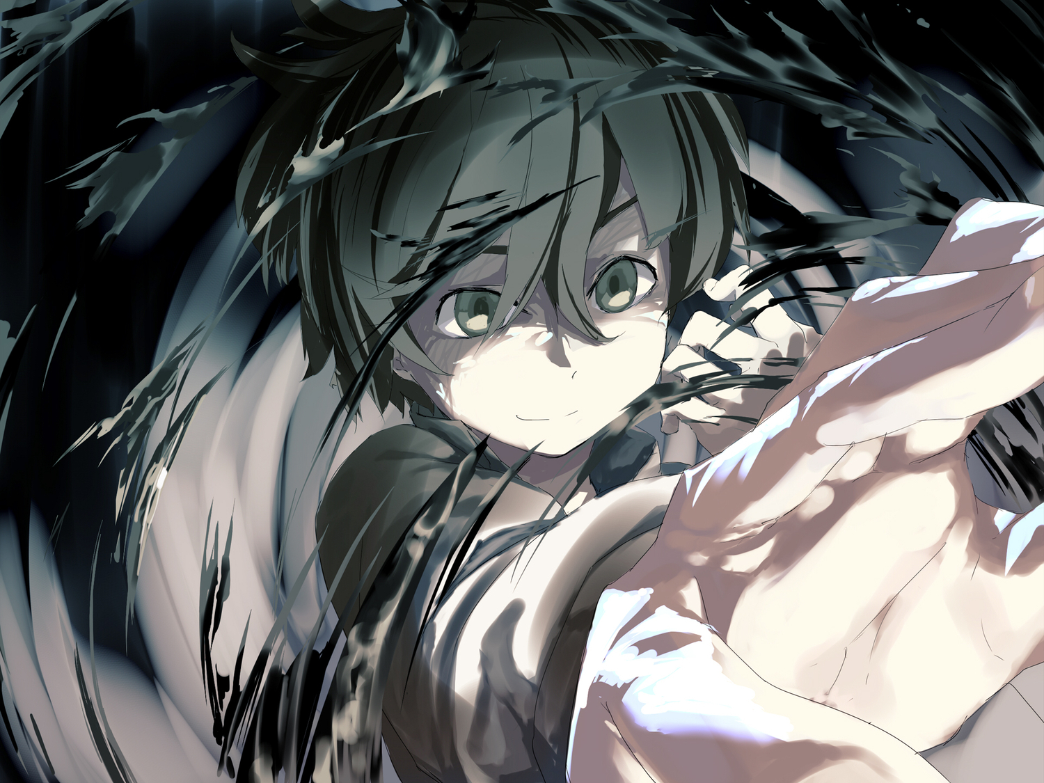 all_male, black_eyes, black_hair, male, nyora_(soredemosekai), short_hair