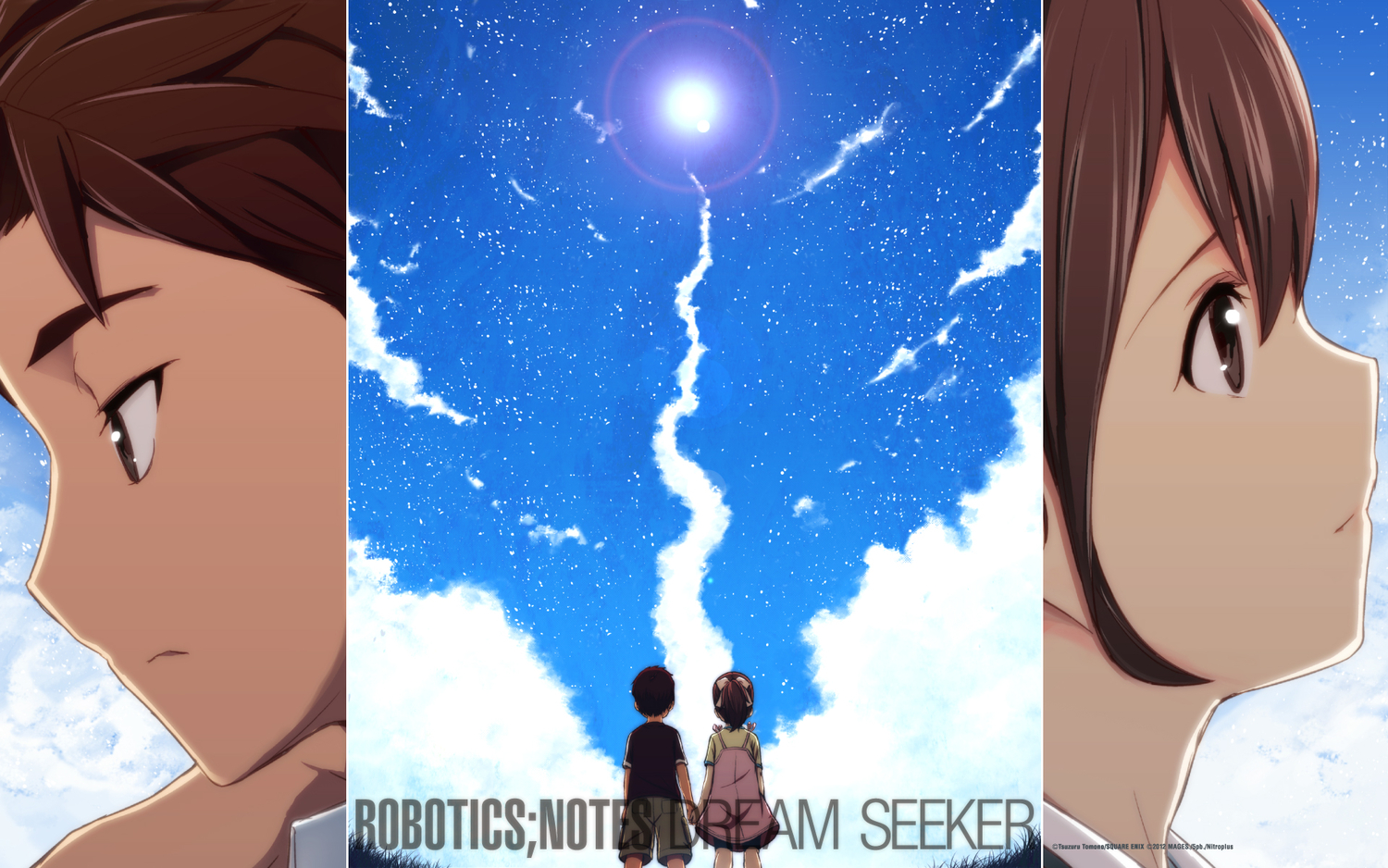 brown_eyes, brown_hair, close, clouds, robotics;notes, senomiya_akiho, sky, stars