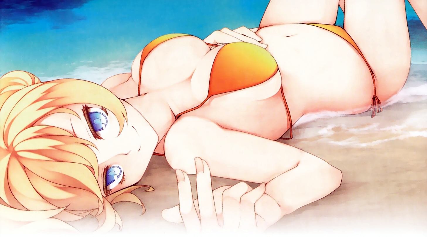 beach, bikini, blonde_hair, blue_eyes, jungetsu_hoko, nasuhara_anastasia, onii-chan_dakedo_ai_sae_areba_kankei_naiyo_ne, swimsuit