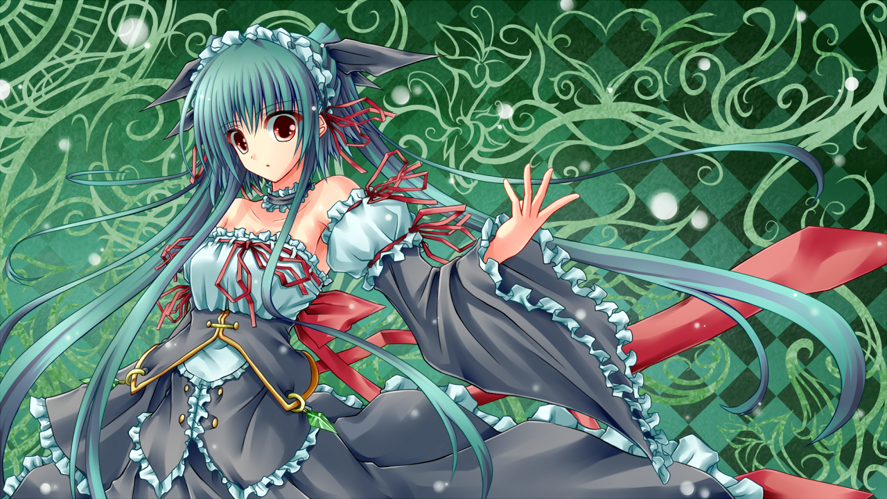 dress, green_hair, long_hair, original, red_eyes, shouyan, tagme