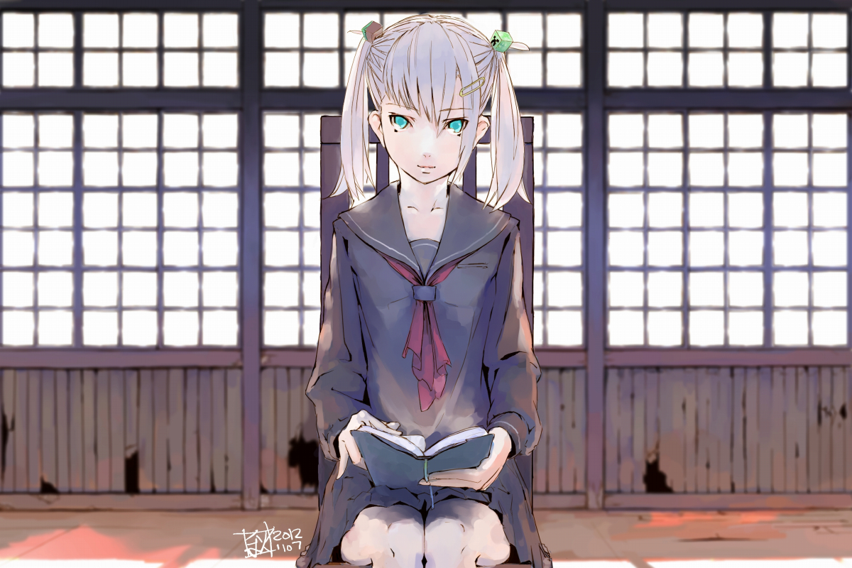 aqua_eyes, book, chitose_shuusui, minecraft, original, parody, school_uniform, tagme, twintails